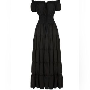 Women’s Casual Vintage Off The Shoulder Dress- Black